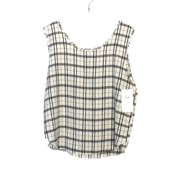 ST-Roma Black and Cream Plaid Tank Top Rounded Hem Size 16 - Picture 3 of 5